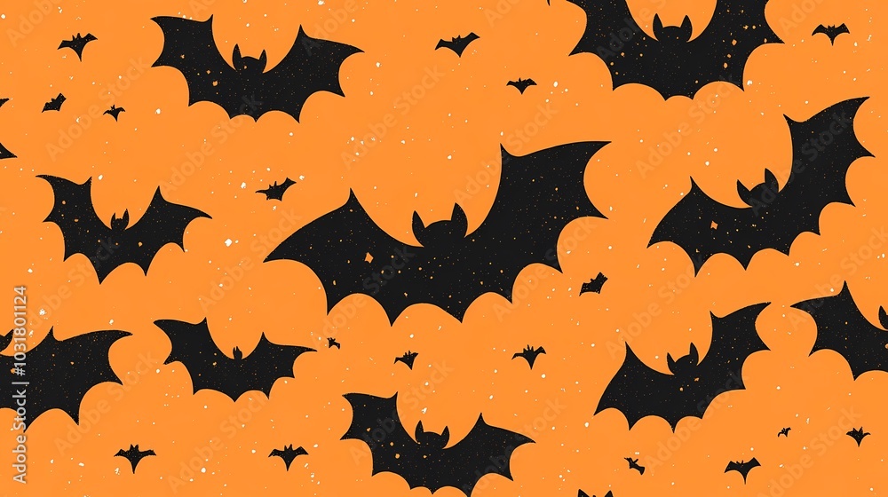 A playful pattern of black bats on a vibrant orange background. A playful pattern of black bats on a vibrant orange background.