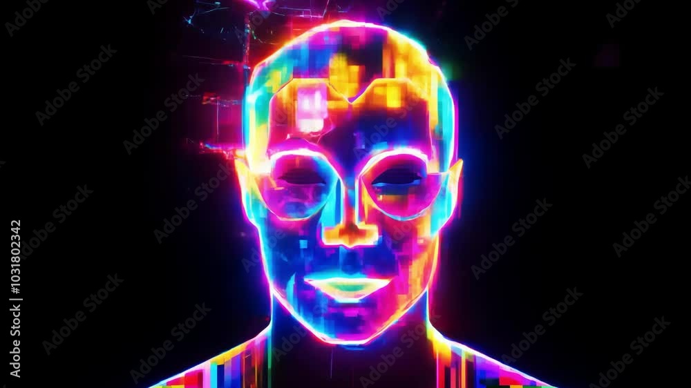Vivid neon cyber face: futuristic digital art with vibrant colors Vivid neon cyber face: futuristic digital art with vibrant colors