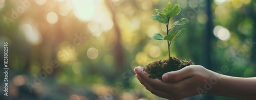 Nurturing a young sapling in warm morning light