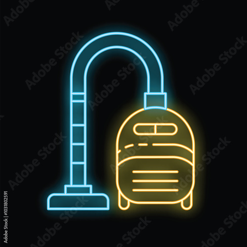 Glowing neon line vacuum cleaner icon isolated on black background vector illustration