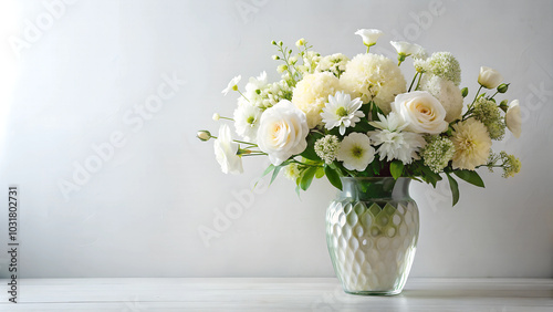 minimalist composition with vase on white marble wall background