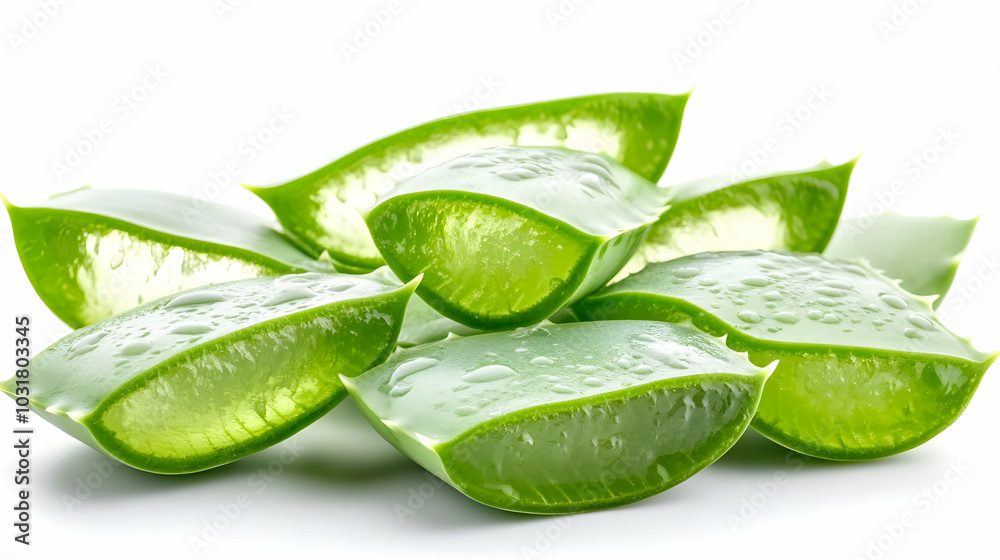 Obraz premium Fresh Aloe Vera Leaves on White Background.