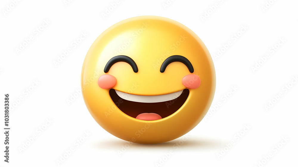 Fototapeta premium Happy Emoji With Blushing Cheeks