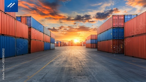 Wallpaper Mural Containers at Sunset in a Shipping Yard Torontodigital.ca