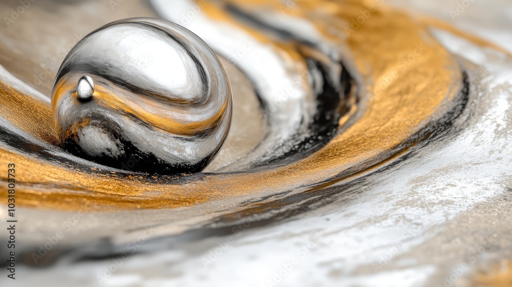 Fototapeta premium A tight shot of a silver-gold object featuring a black-white stripe in its core