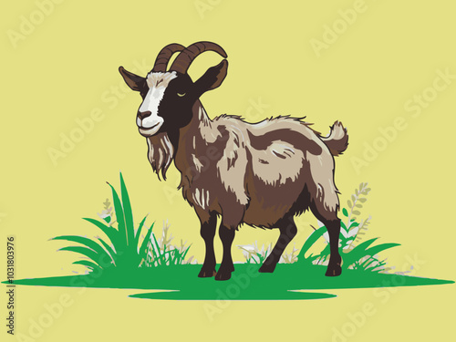 Goat flat vector illustration, Goat flat vector cartoon style illustration, Animals Concept Goat in Flat Vector