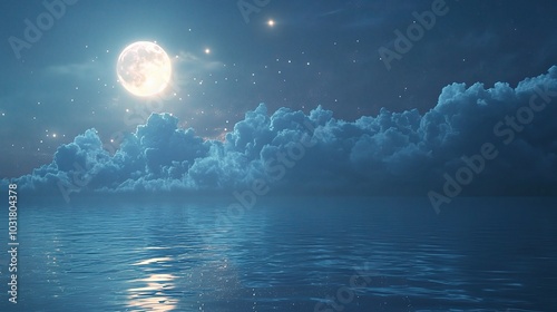 Serene Moonlit Night Over a Calm Water Surface