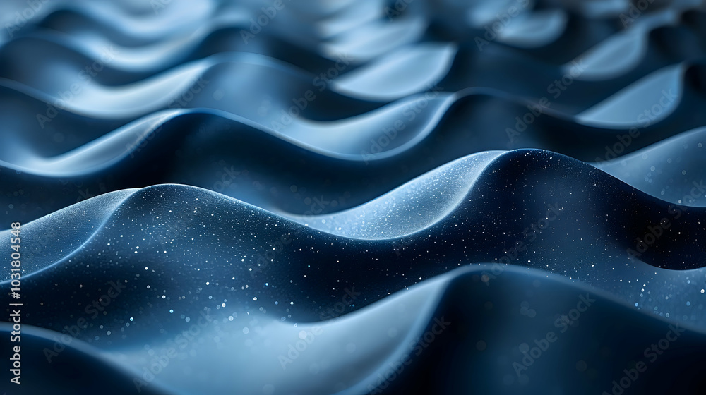 Obraz premium Abstract Blue 3D Wavy Background with Glowing Particles