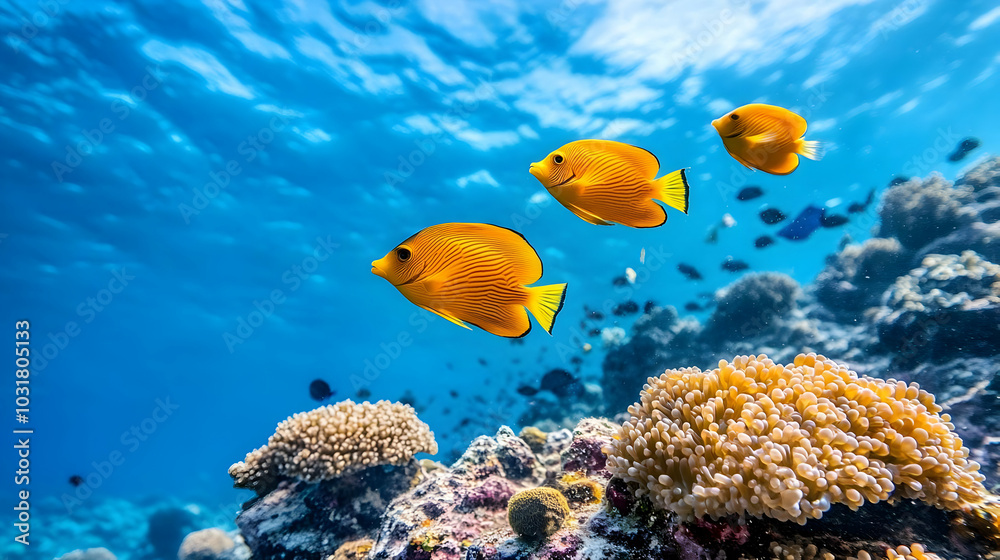 Fototapeta premium Tropical Fish Swimming Over Coral Reef.