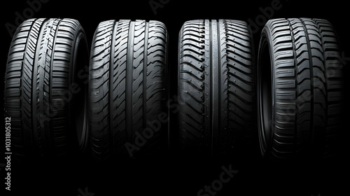 Wallpaper Mural Four Black Tires on Black Background. Torontodigital.ca