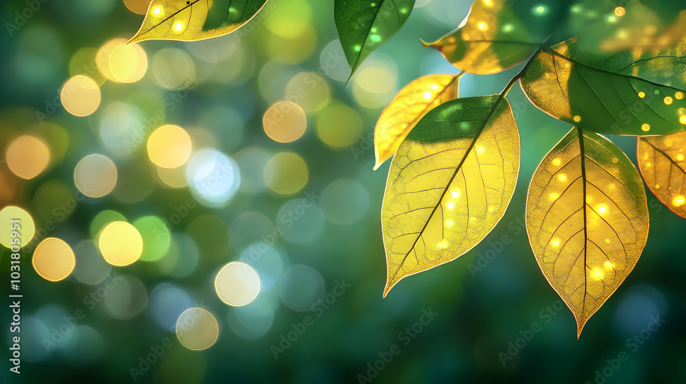 Golden Leaves With Bokeh Background. Golden Leaves With Bokeh Background.