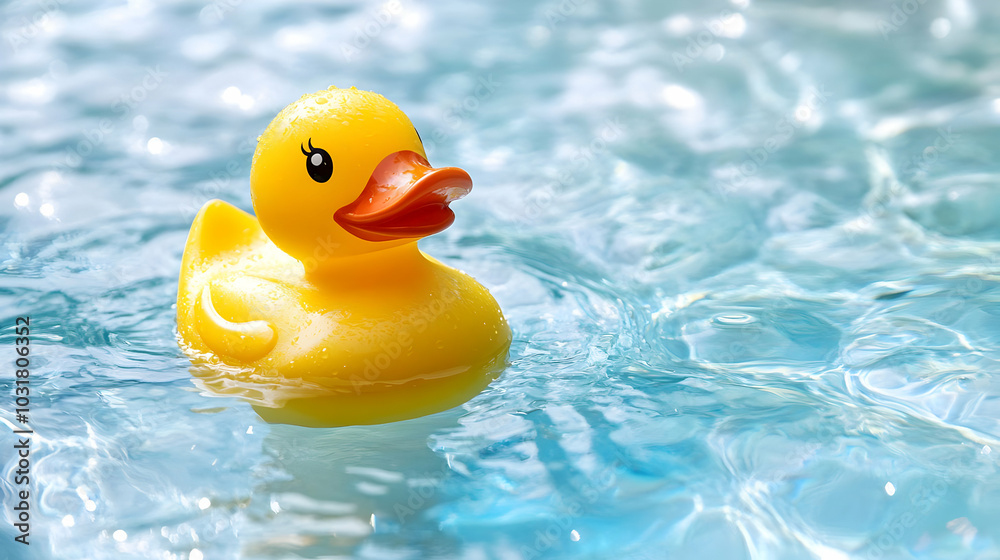 Yellow Rubber Duck Floating in Blue Water. Yellow Rubber Duck Floating in Blue Water.