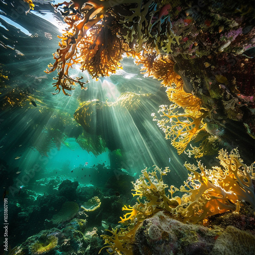 underwater scene with reef and sea, Generative AI