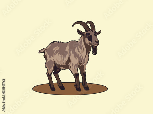 Goat flat vector illustration, Goat flat vector cartoon style illustration, Animals Concept Goat in Flat Vector