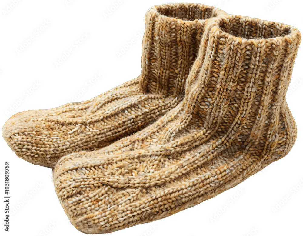 Fototapeta premium Handcrafted Woolen Knit Socks Isolated on White Background - Cozy Winter Apparel