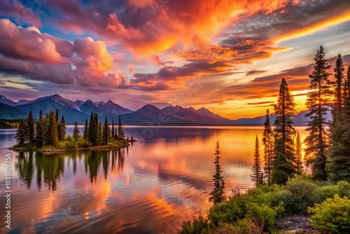 Vintage Sunset in Atlin, Serene Landscape Photography Near Whitehorse, Yukon photo