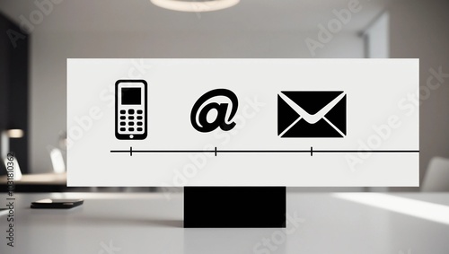 Modern Communication Icons Displayed on a White Panel in Minimalist Workspace 