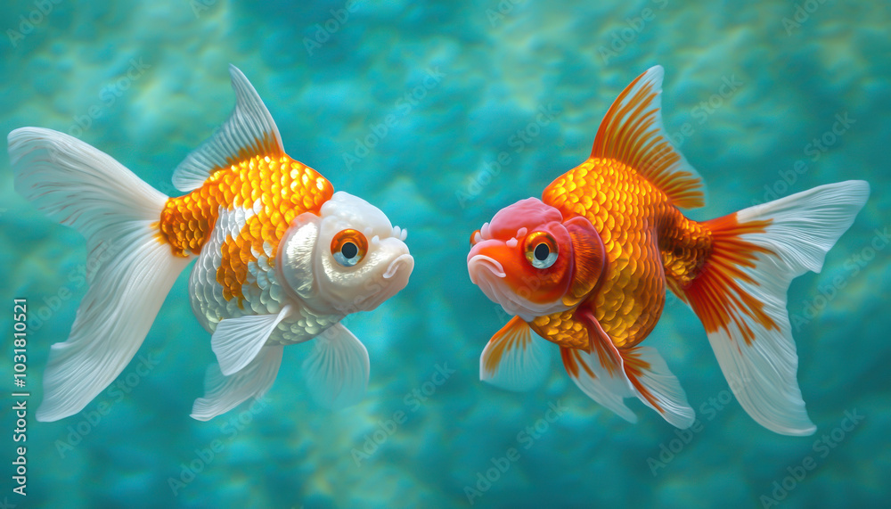 Goldfish in vibrant water background, colorful aquarium scene. Goldfish in vibrant water background, colorful aquarium scene.