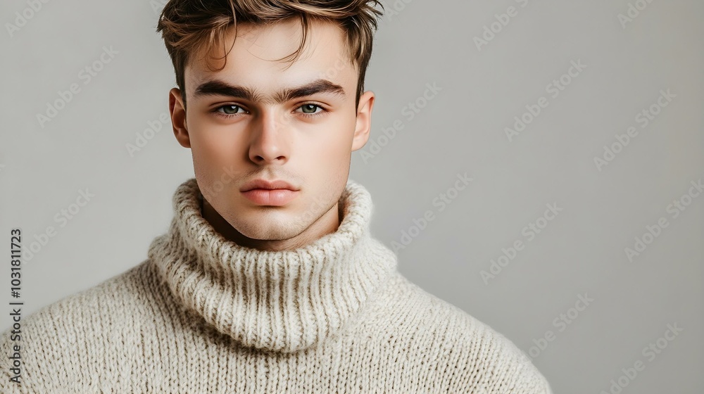 Fototapeta premium Portrait of a handsome young man in a warm sweater