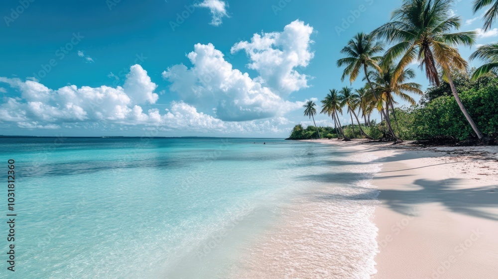 Serene Tropical Beach with Turquoise Water and Palm Trees Serene Tropical Beach with Turquoise Water and Palm Trees