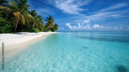 Tropical Paradise with Clear Water and Palm Trees