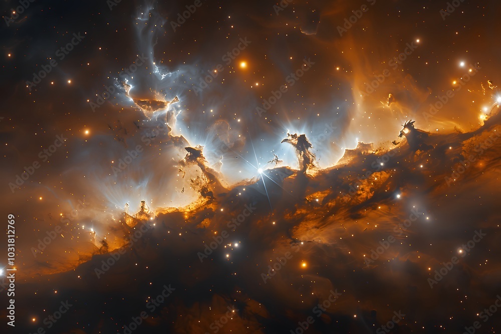 Celestial Nebula Landscape in Outer Space with Glowing Stars and Cosmic Clouds Celestial Nebula Landscape in Outer Space with Glowing Stars and Cosmic Clouds