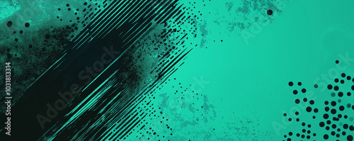 A dynamic abstract black and green background with brush strokes. AI generation.