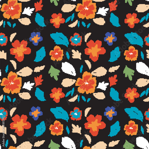 Colorful Floral Pattern on Black