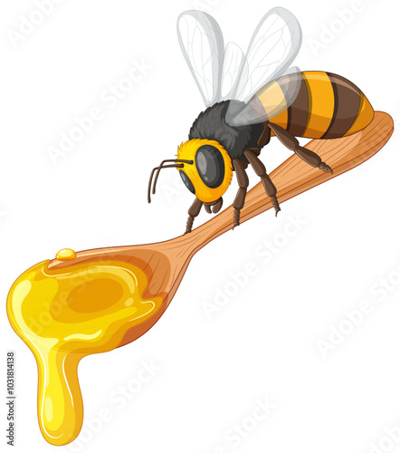 Bee on Honey Dripping Spoon