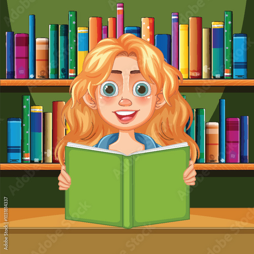 Girl Reading in a Library