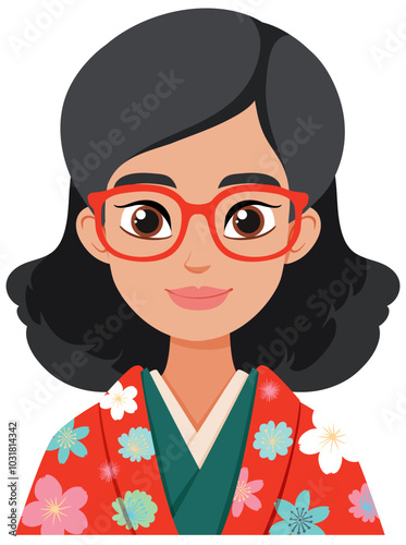 Woman in Traditional Floral Kimono