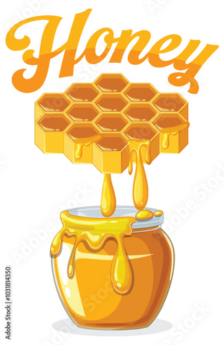 Sweet Honeycomb and Jar Illustration