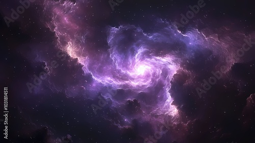 Vibrant cosmic swirl of purples and blues in a stunning galactic cloud formation.