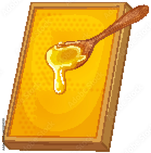 Golden Honey on Wooden Spoon