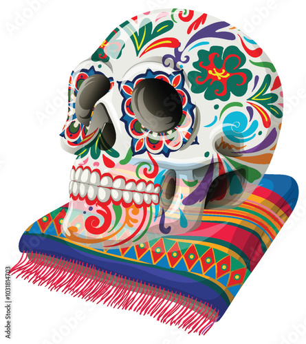 Colorful Sugar Skull on Blanket