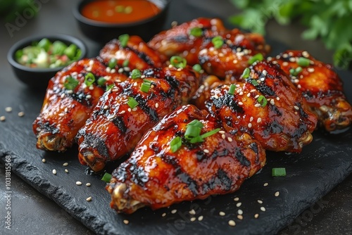 Grilled chicken wings with sesame and green onions