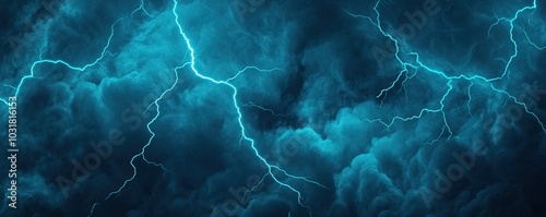 Dramatic stormy clouds with vivid lightning flashes, creating a powerful and electrifying atmosphere. photo