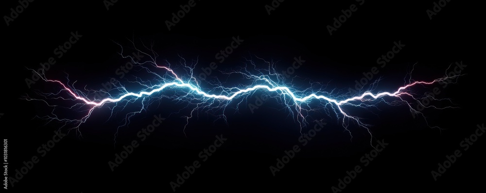 Electricity in the form of a vibrant lightning bolt against a black background. Electricity in the form of a vibrant lightning bolt against a black background.