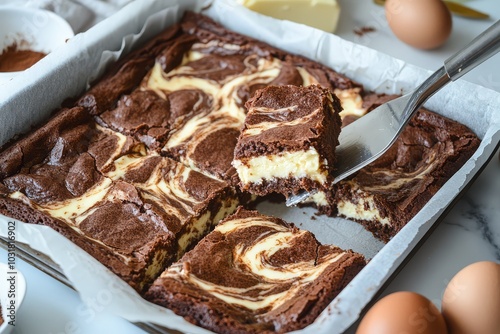 Marbled cheesecake brownies in baking pan