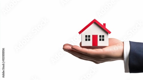 Small Model House Held in Businessman Hand