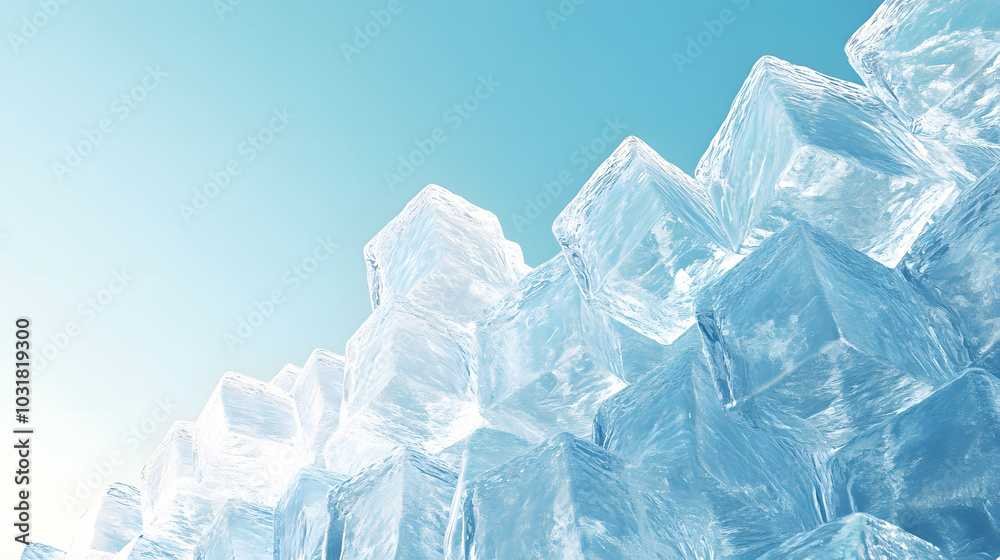Ice cube castle, elegant blue sky backdrop, minimalistic design highlighting freshness, luxury, and modernity, ideal for branding and web use Ice cube castle, elegant blue sky backdrop, minimalistic design highlighting freshness, luxury, and modernity, ideal for branding and web use