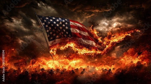 American Flag Among Flames and Chaos photo