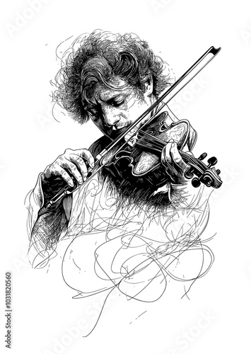 hand drawn violinist isolated on background