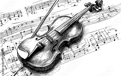 hand drawn violinist isolated on background