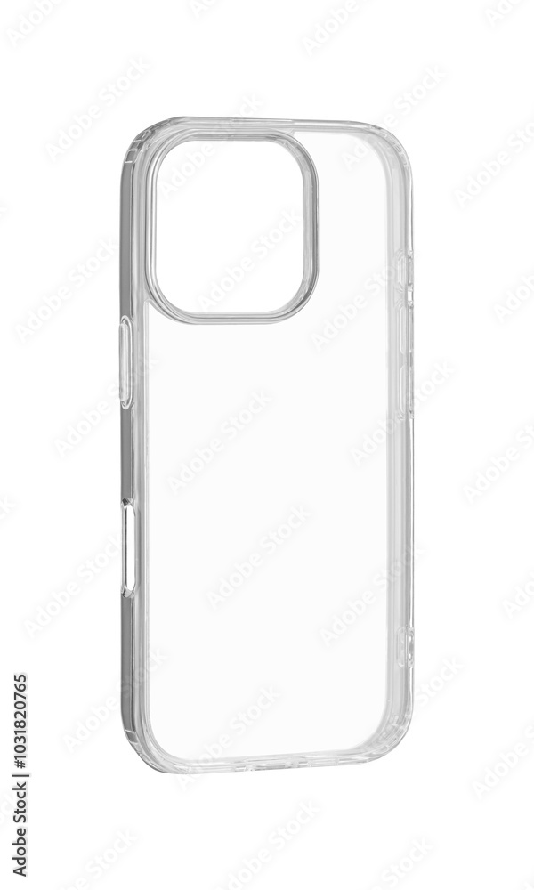 Transparent silicone case for latest model phone on isolated and white background close up Transparent silicone case for latest model phone on isolated and white background close up