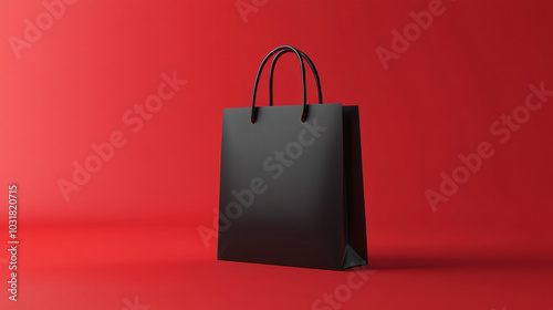 Black Shopping Bag Mockup on Red Background for Branding and Design