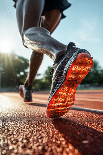 Close-Up of Athlete’s Running Shoe on Track, Capturing Movement and Determination