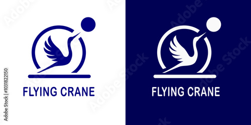 A sleek and minimalist blue crane bird logo in flight, symbolizing grace and freedom. The design is simple yet elegant, conveying movement and peace