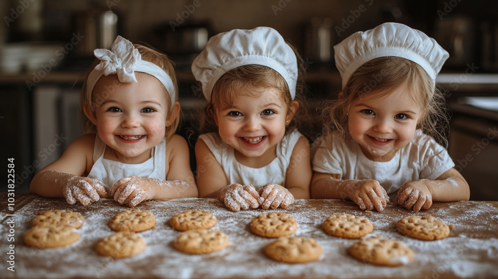 Little children making buns in a bakery close-up Little children making buns in a bakery close-up