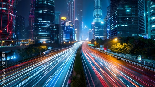 Abstract speed technology background with Hong Kong City night scenes